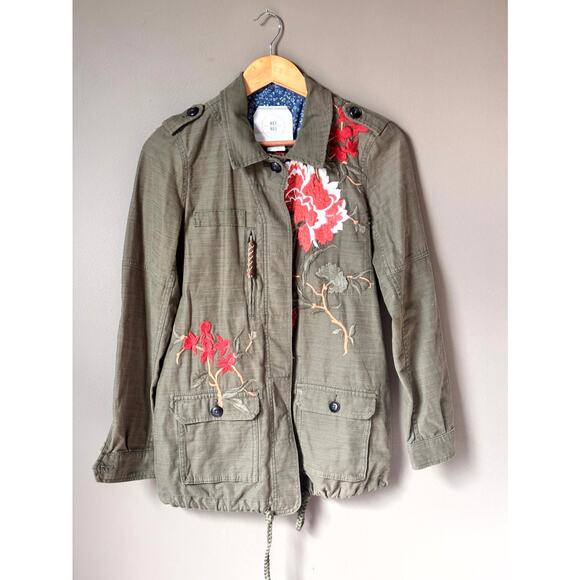 Anthropologie Hei Hei Utility Jacket XS Olive Green Floral Embroidered Boho Fall - Picture 5 of 13